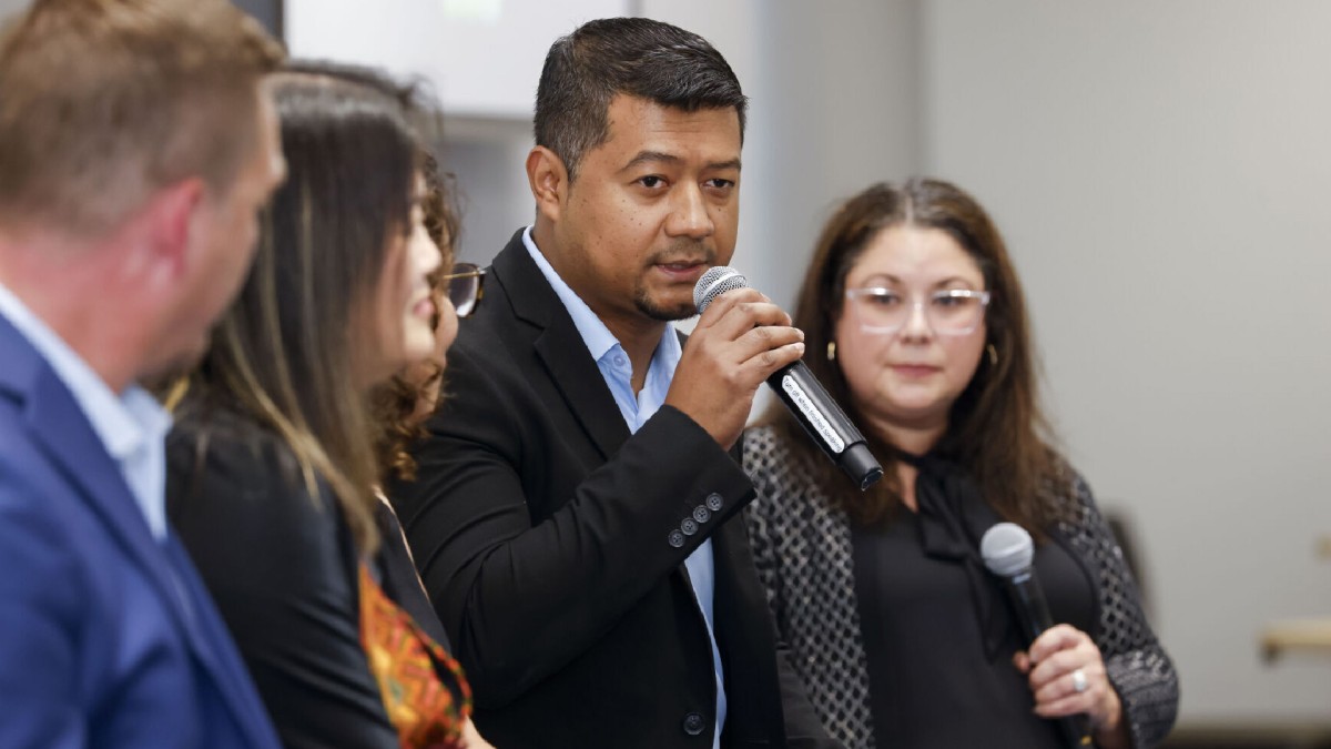 Francisco Soza, board member of Literacy Network, speaks during a panel on immigration and the workforce at Cap Times Idea Fest.