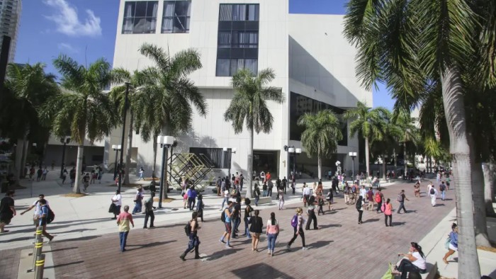 Students walk to class on the Miami-Dade College campus in Florida.