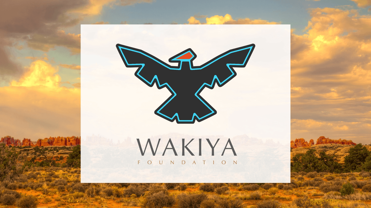 A desert scene featuring rock outcroppings and vegetation with Wakiya Foundation logo overlaid.