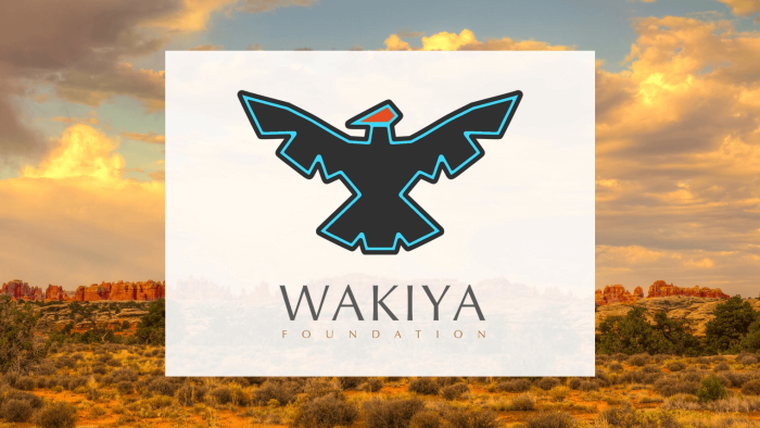 A desert scene featuring rock outcroppings and vegetation with Wakiya Foundation logo overlaid.