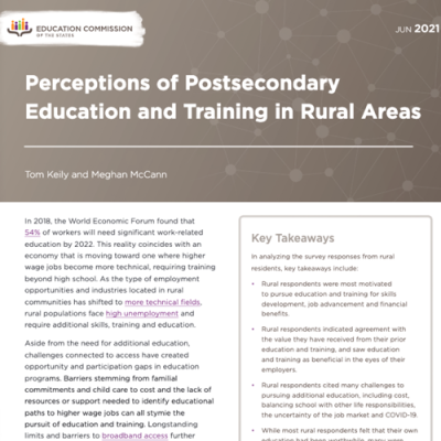 Perceptions of Postsecondary Education and Training in Rural Areas 